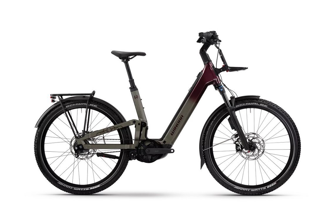 Winora präsentiert mit dem Sinus FS ein Komfort-Fully als Tiefeinsteiger mit Bosch CX Motor und 800 Wh Intube-Akku.