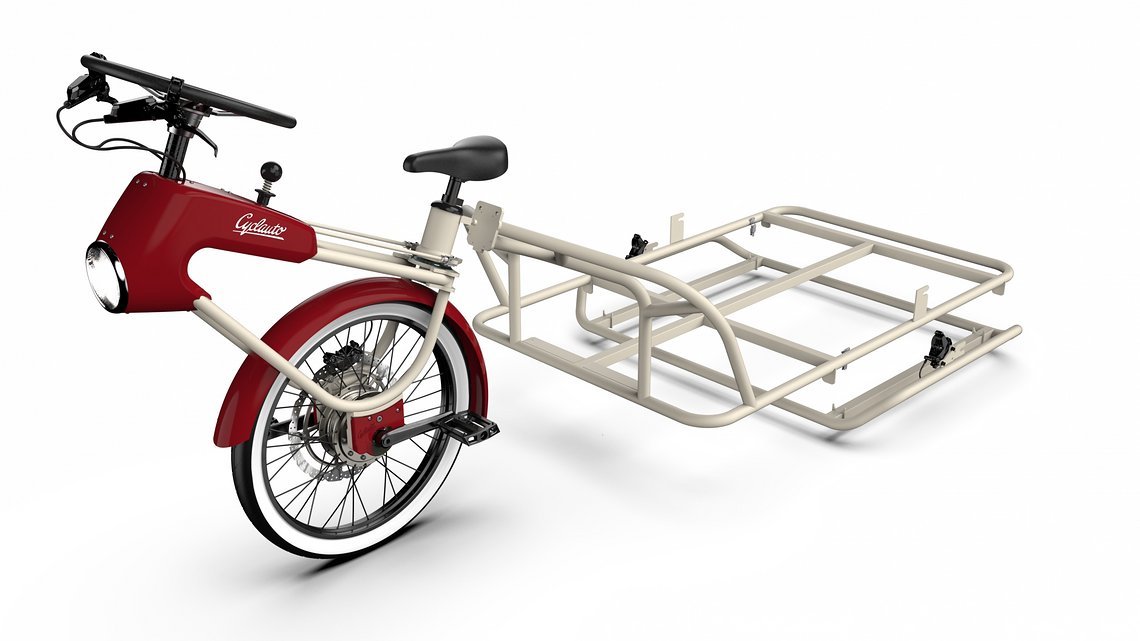 Das Cyclauto setzt auf ein modulares Konzept, bei dem sich der Hinterbau vom Vorderteil ablösen lässt.
