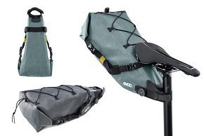 Die große Satteltasche aus der Evoc Bikepacking-Linie ist die Seat Pack Boa WP, mit Platz von 8 bis 16 Litern