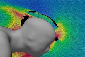 Mit CFD (Computational Fluid Dynamics) Berechnungen wurden die Luftflüsse im Helm berechnet und optimiert.