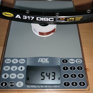 Gewicht Mavic Felge A 317 Disc 28" / 622x17 / 32 Loch