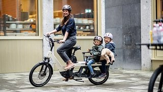 Das Aloo James ist ein Longtail-E-Lastenrad und kann bis zu zwei Kinder auf dem Heck befördern.