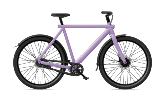 Das neue VanMoof S4 kommt mit breiteren Reifen und in vier neuen Farben daher – hier zu sehen Purple Fog.